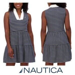 Nautica Black and White Striped Sleeveless Dress